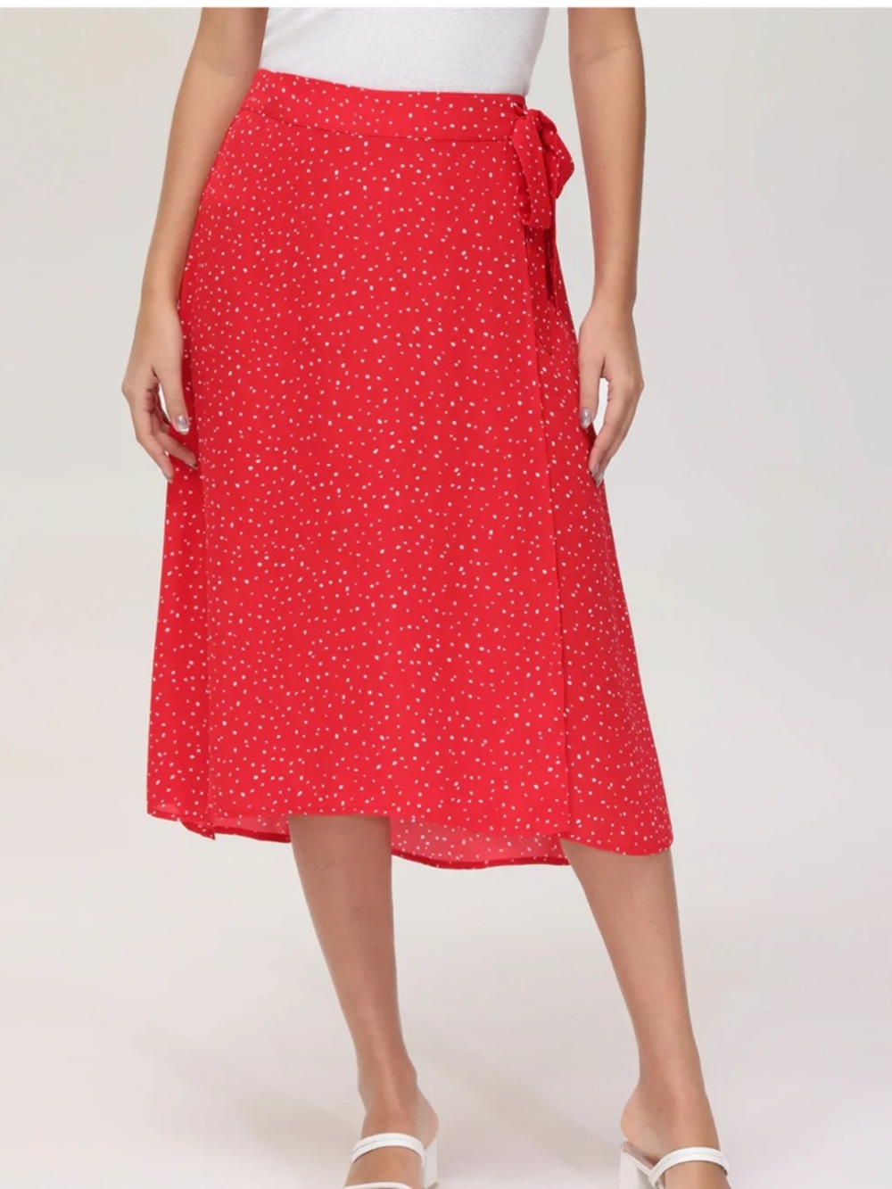 89th & Madison Red Polka Dot Midi Wrap Skirt